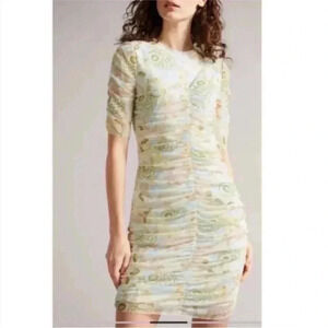 NWT TED BAKER AINYA RUCHED MESHED DRESS SZ 14 US OR TED SZ 6